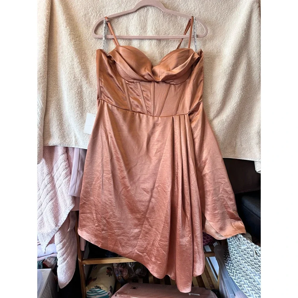 Miss Circle Brigid Coffee Satin Corset Dress Size XL - Picture 4 of 16